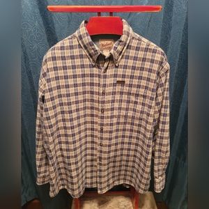 Men's Woolrich, LS Button Down front pocket, Blue/Cream Plaid, Size XXL
